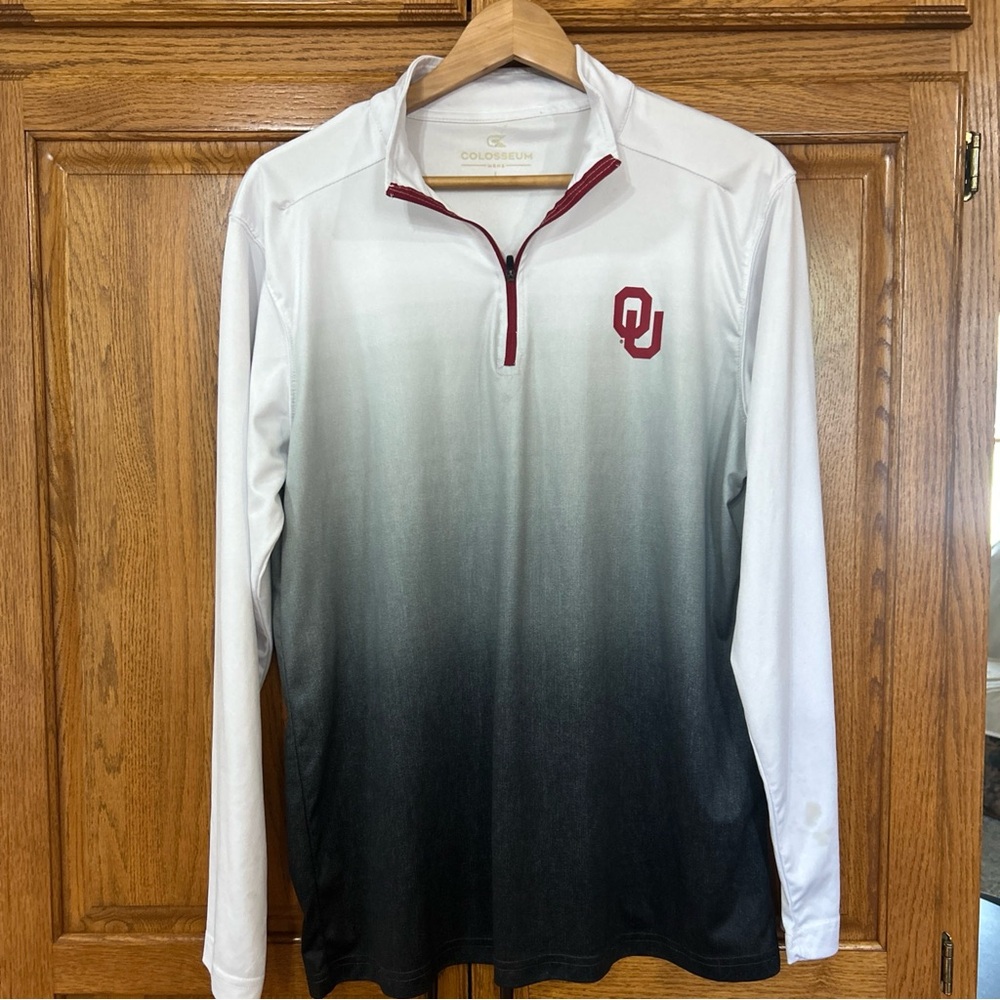 Colosseum White Quarter-Zip Pullover ombré with OU logo